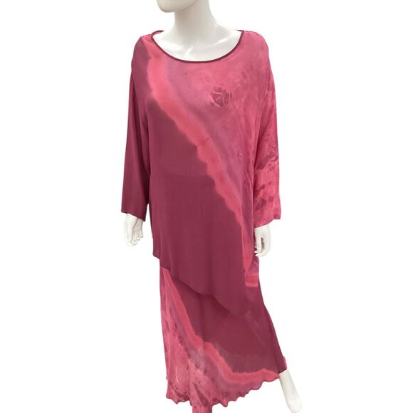 VTG Carole Dolighan 2PieceSet Women’s SZ XL Maxi Skirt+Top 90’ Tye Dye Hobo Pink - Picture 1 of 10